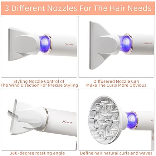 Foldable Hair Blow Dryers with 4 Settings, 3 Speed, 3 Temperatures,2 Nozzles