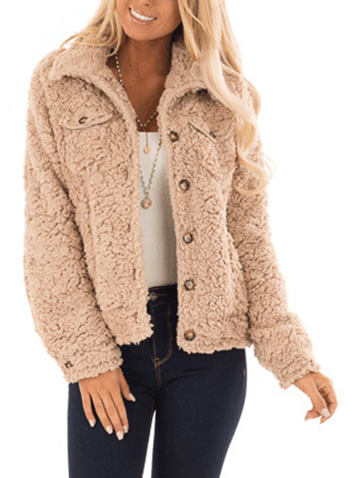 Women Sherpa Coat Cotton Pockets Teddy Bear Coats