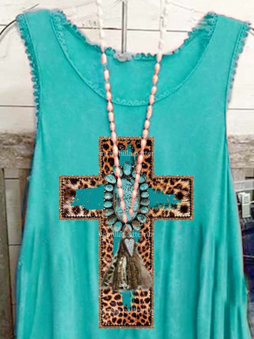 Sleeveless Vintage Printed Crew Neck Shirts & Tops