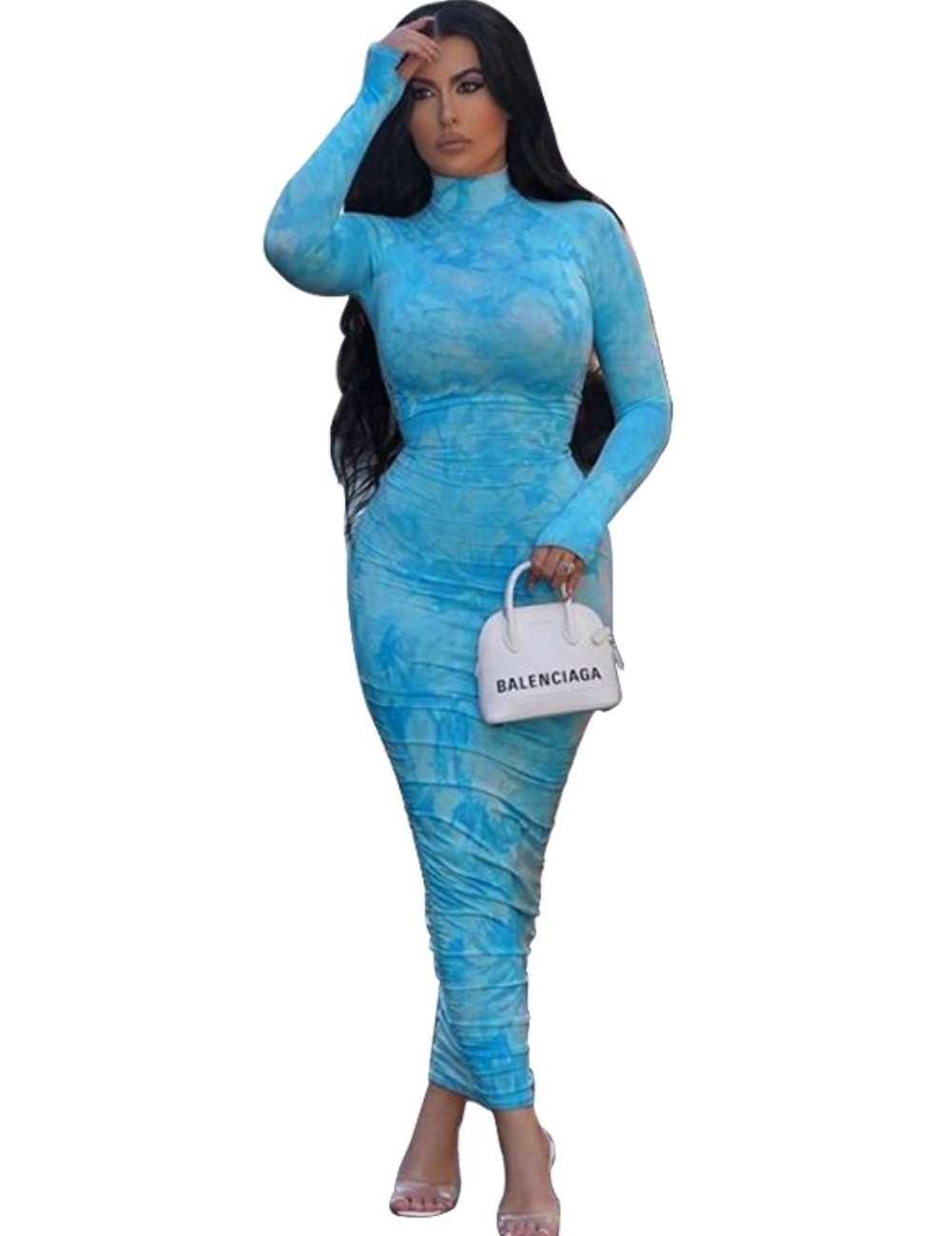 Tie Dye Sexy Long Curvy Dress with Full Sleeves