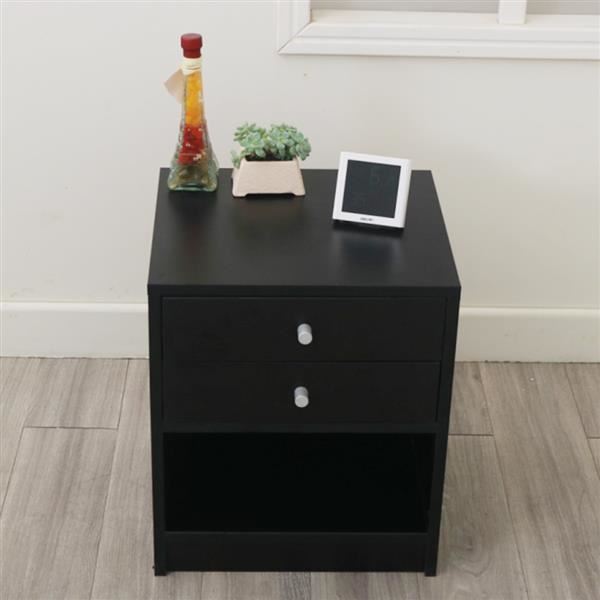 Bedside Cabinet Nightstand Side End Table with Two Round Handle Drawer