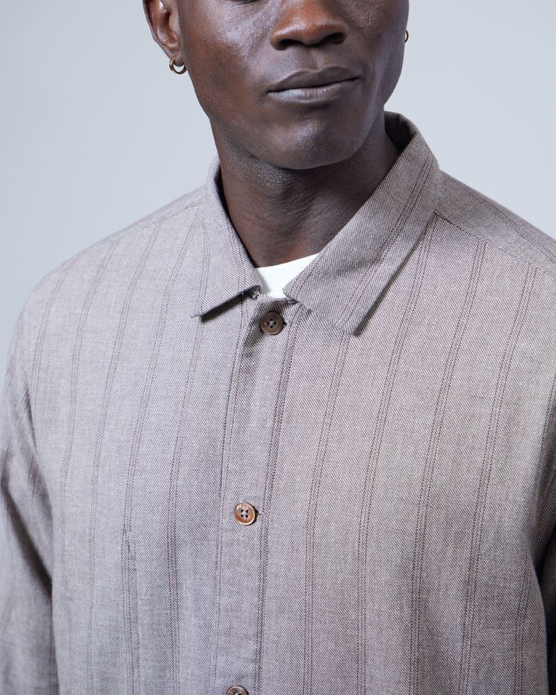 Cotton Linen Melange Stripe Shirt Jacket