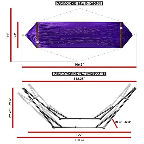 Collapsible Hammock, Adjustable Hammock Stand with 2 Layered Polyester Net �C Purple
