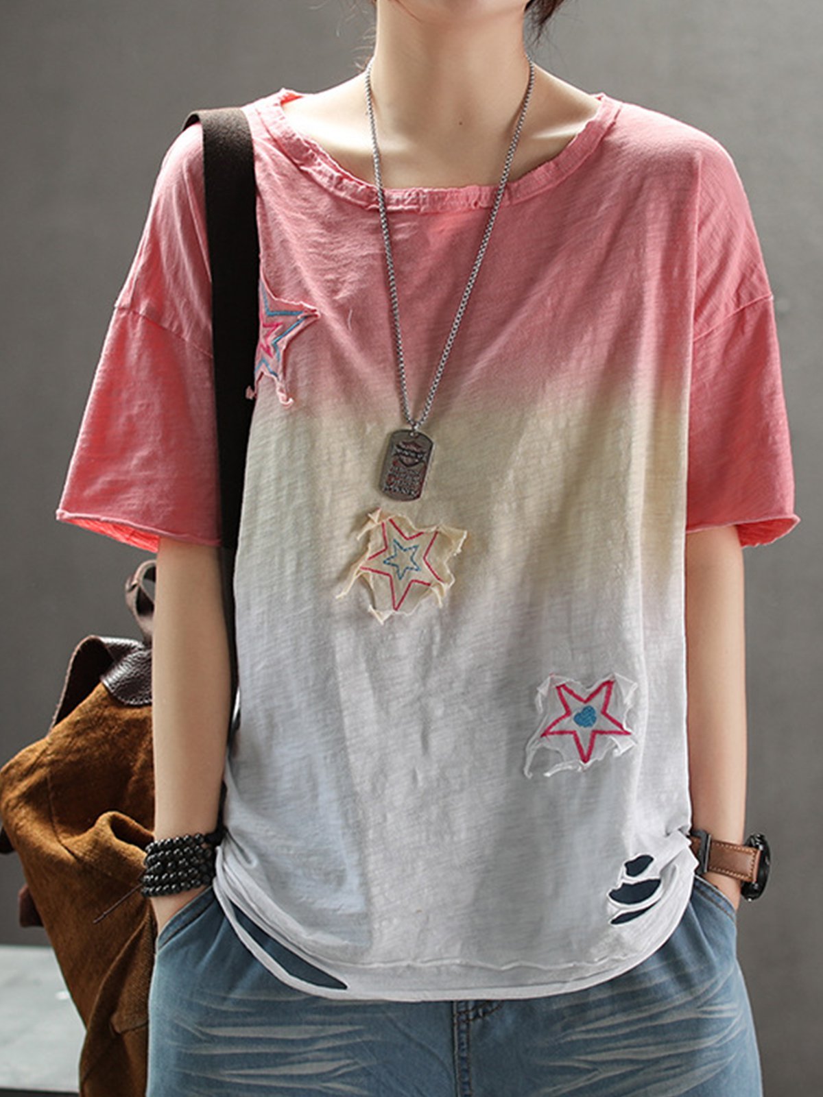 Cotton-Blend Casual Short Sleeve Shirts & Tops