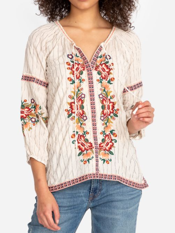 3/4 Sleeve Floral-Print Casual Shirts & Tops