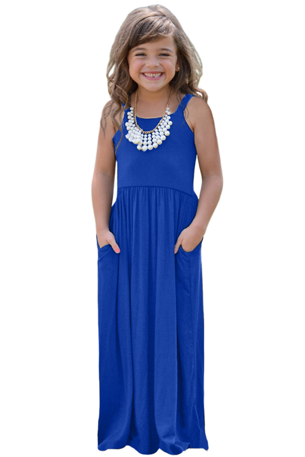 Blue Girls Suspender Pocket Dress