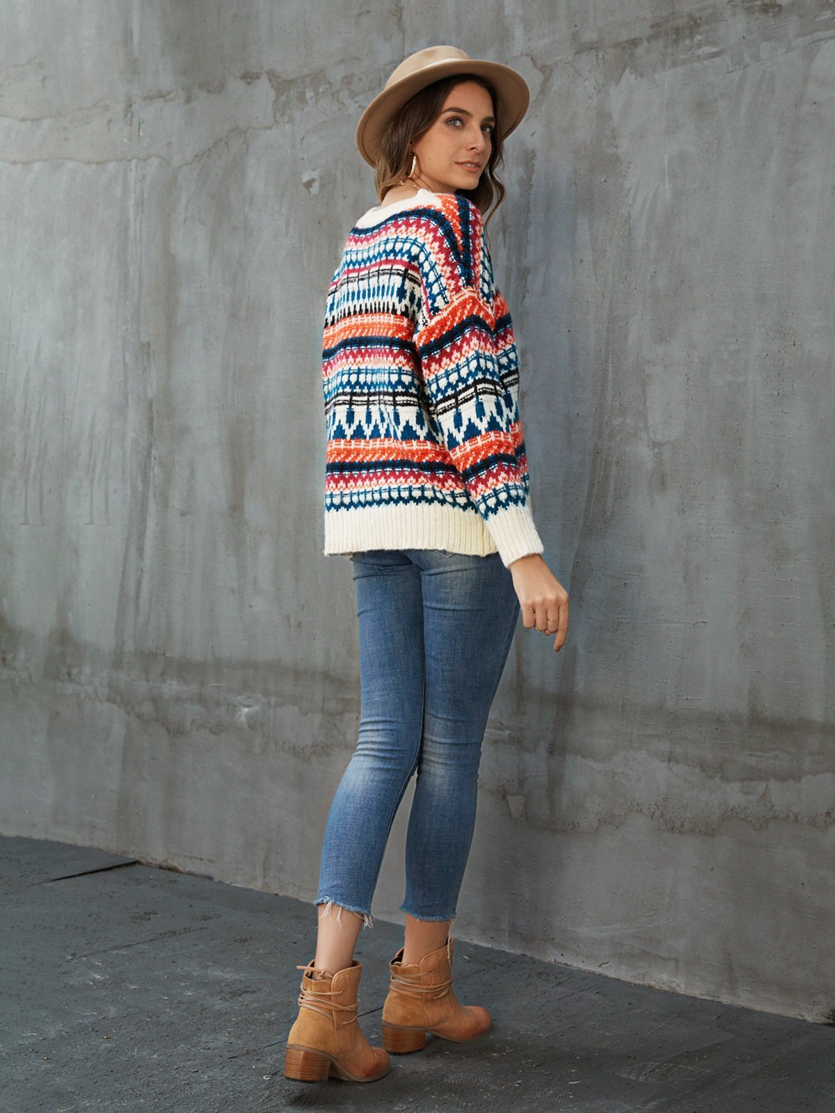 White Casual Tribal Sweater