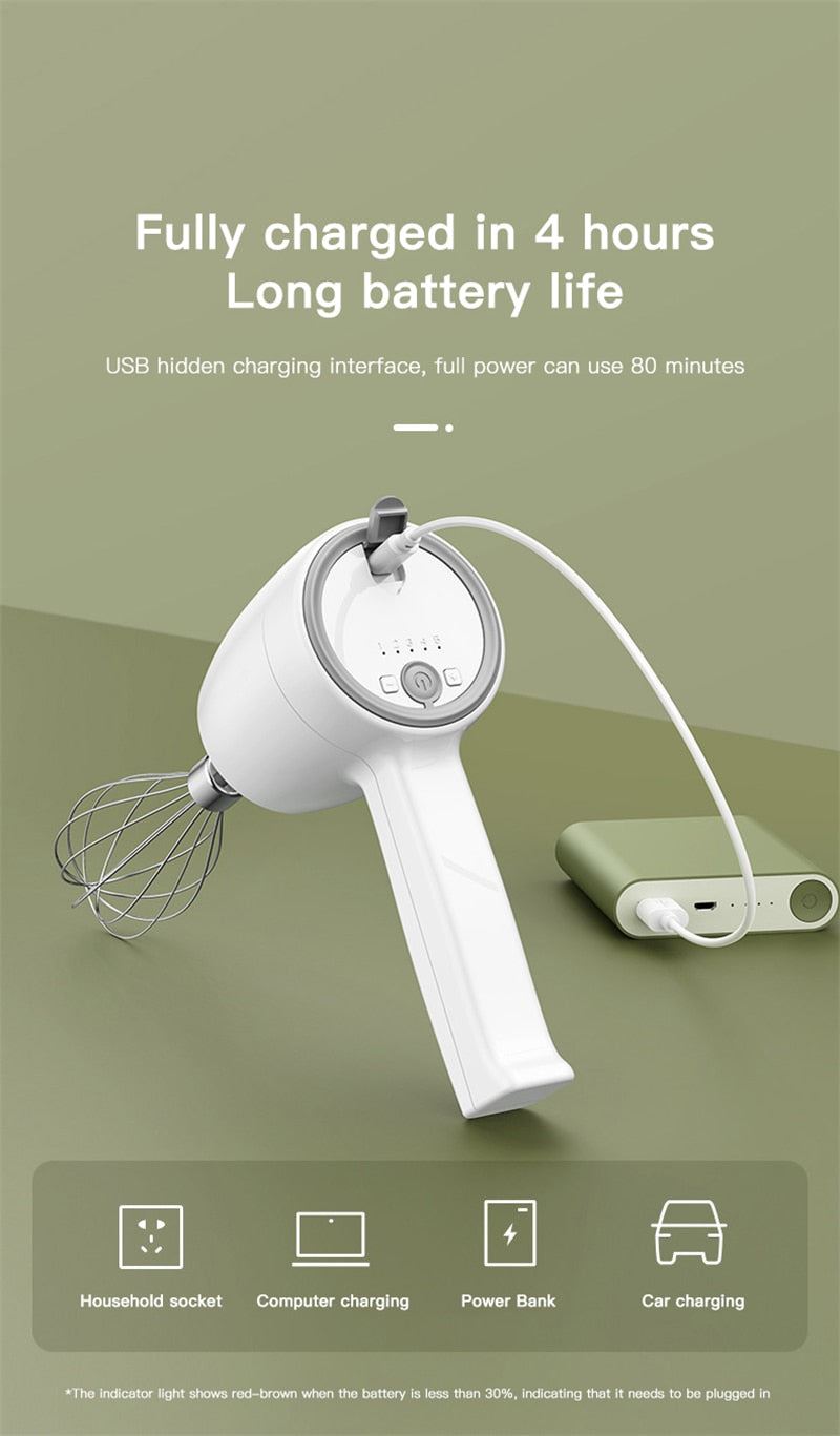 Electric Whisk USB Egg Beater Automatic Whip Whisk Cream Cake Mixer
