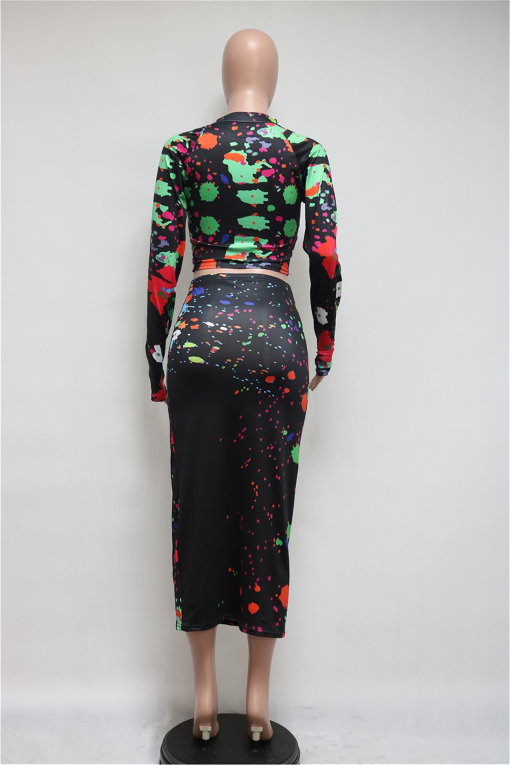 Sexy Matching Colorful Long Sleeve Skirt and Pencil Skirt Set