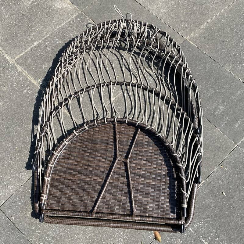 Rattan Swing Hammock Egg Chair with C Type Bracket,With Blue Cushion