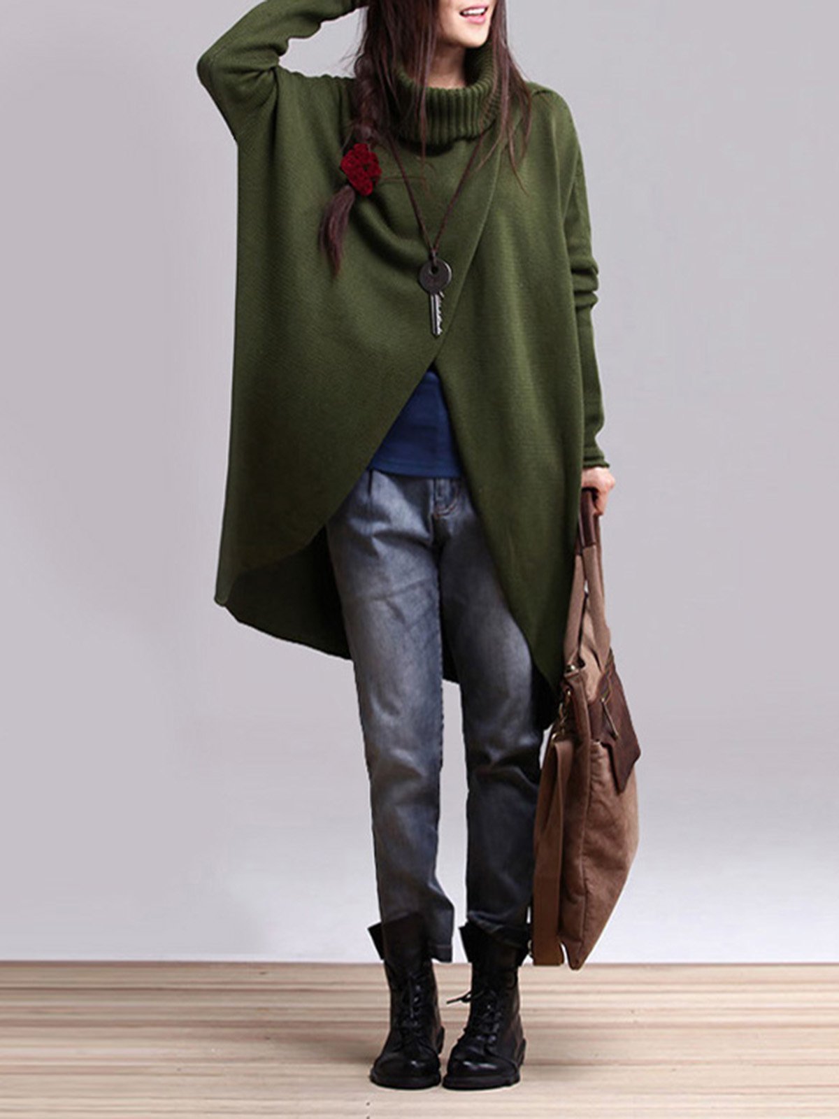 Casual Turtleneck Asymmetrical Long Sleeve Sweater