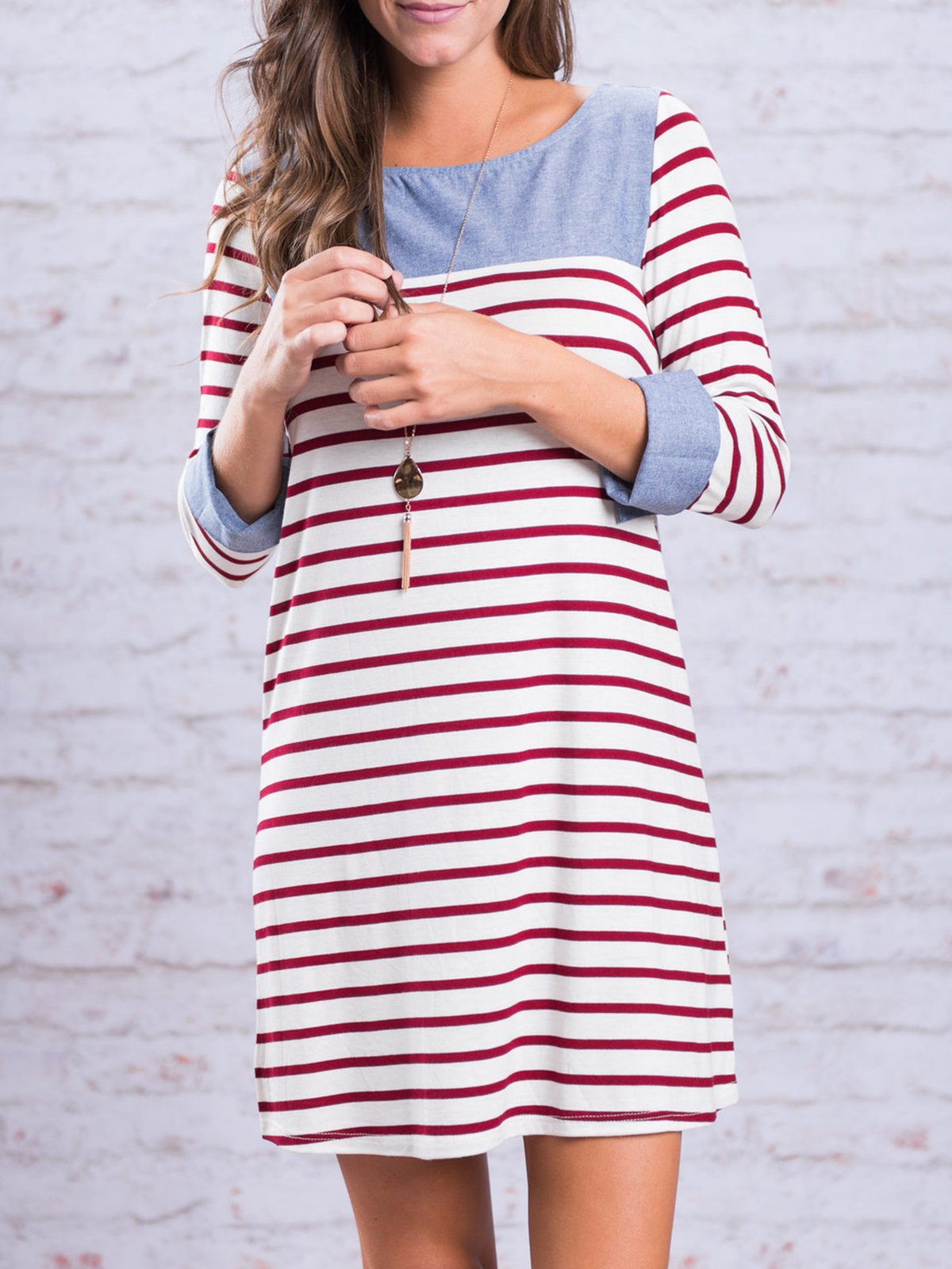 Crew Neck Shift Casual Cotton Fall Dress