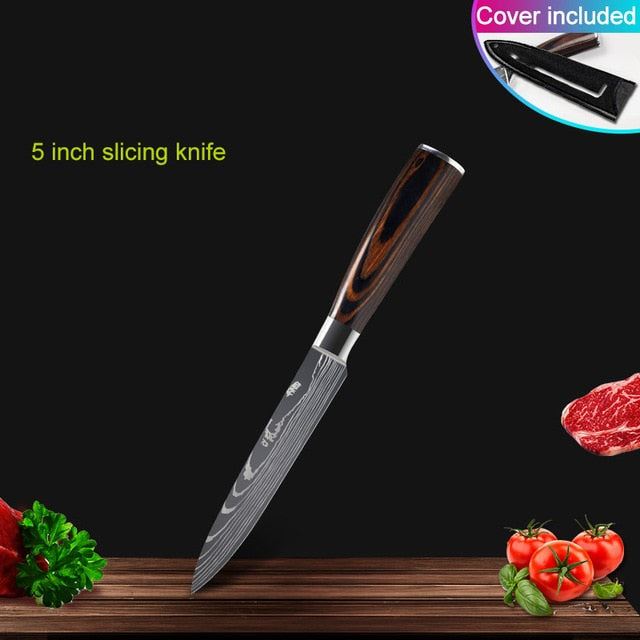 Kitchen knives Set Professional Chef Knives Stainless Steel Imitation Damascus Pattern Santoku Cleaver Slicing Utility Knives