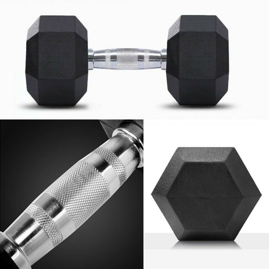 10Pair Rubber Dumbbells 5-50 lb with Dumbbells Rack Hexagonal Home Gym Equipment