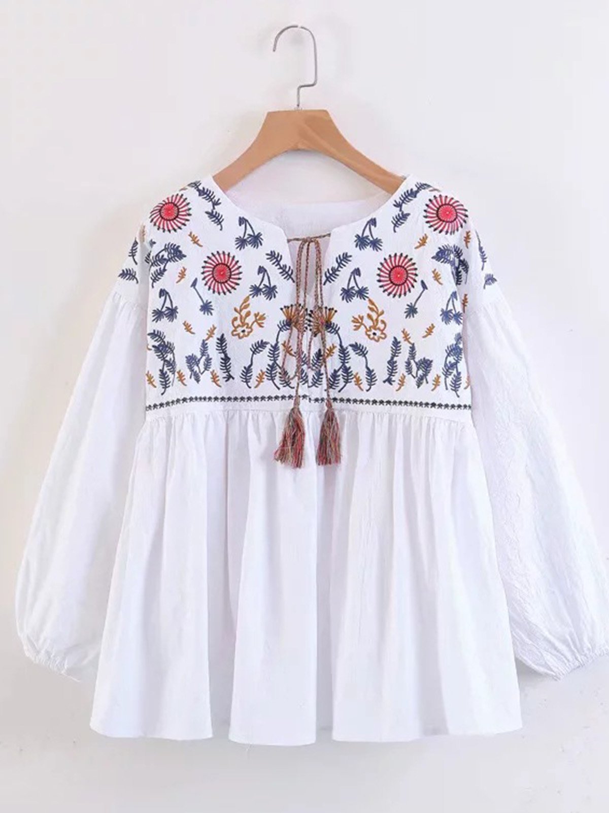Women Casual Embroidered Tops Tunic Blouse Shirt
