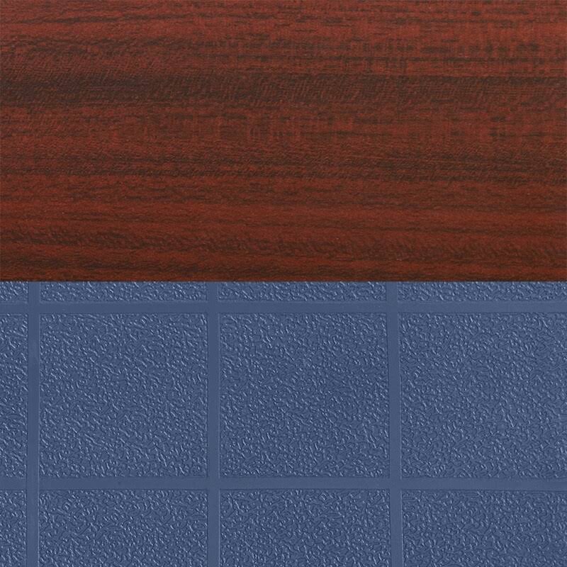 Regency Kee 60x22 x 30x22 Height Adjustable Mobile Classroom Table - Mahogany 2 Andy 18-in Stack Chairs- Navy Blue