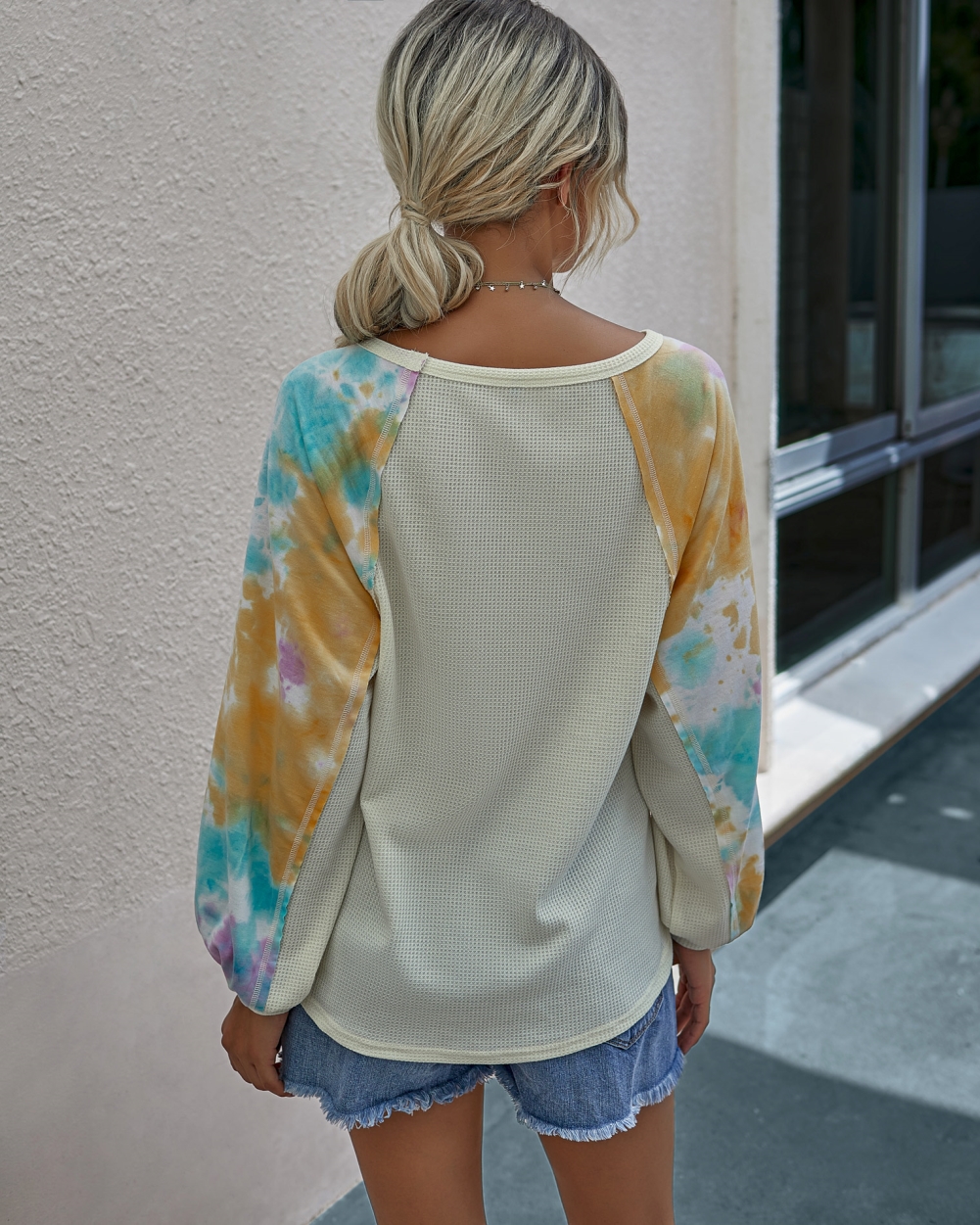 Autumn Tie Dye O Neck Shirt with Pop Sleeves