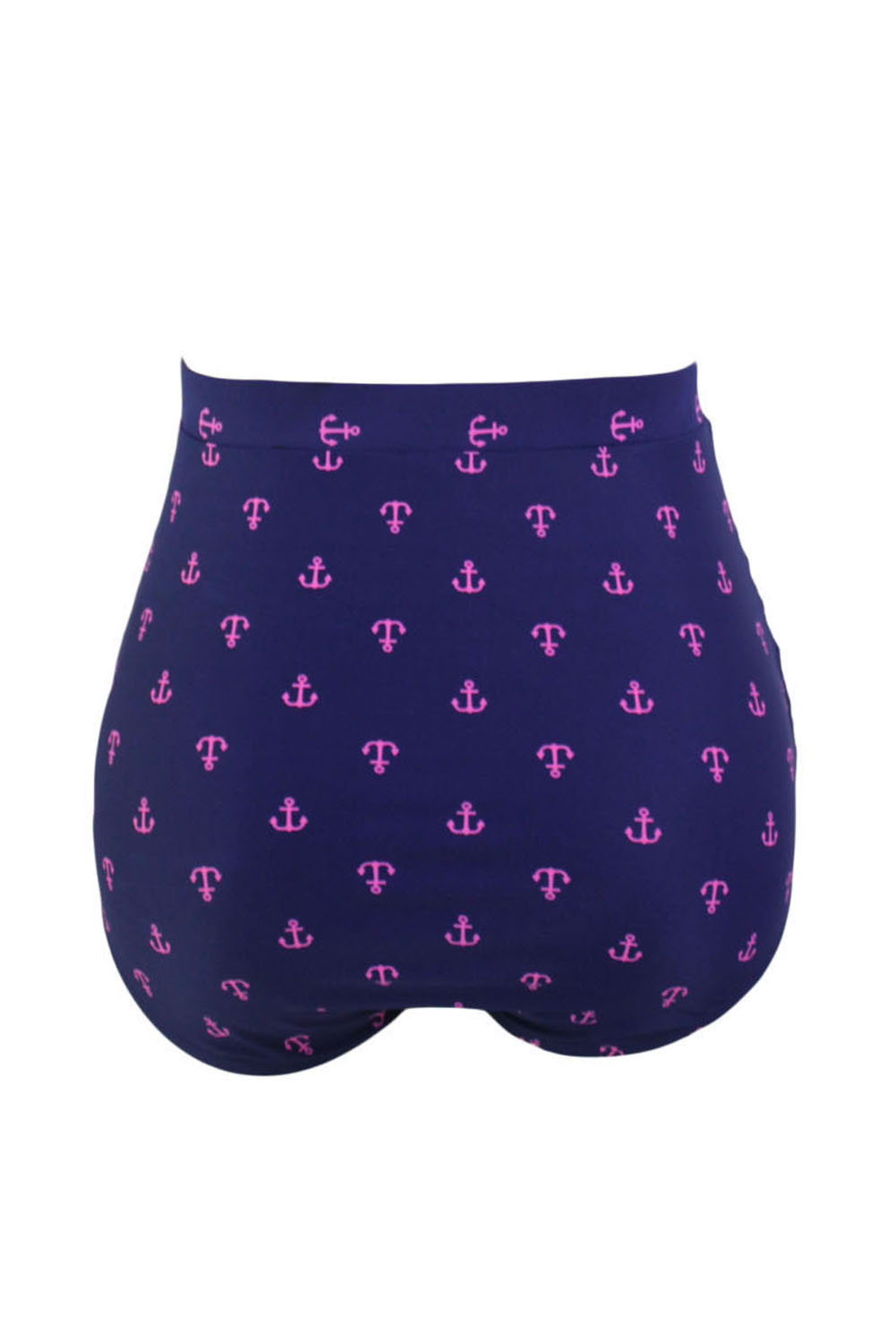 Anchor Print Navy Retro High Waist Swim Bottom