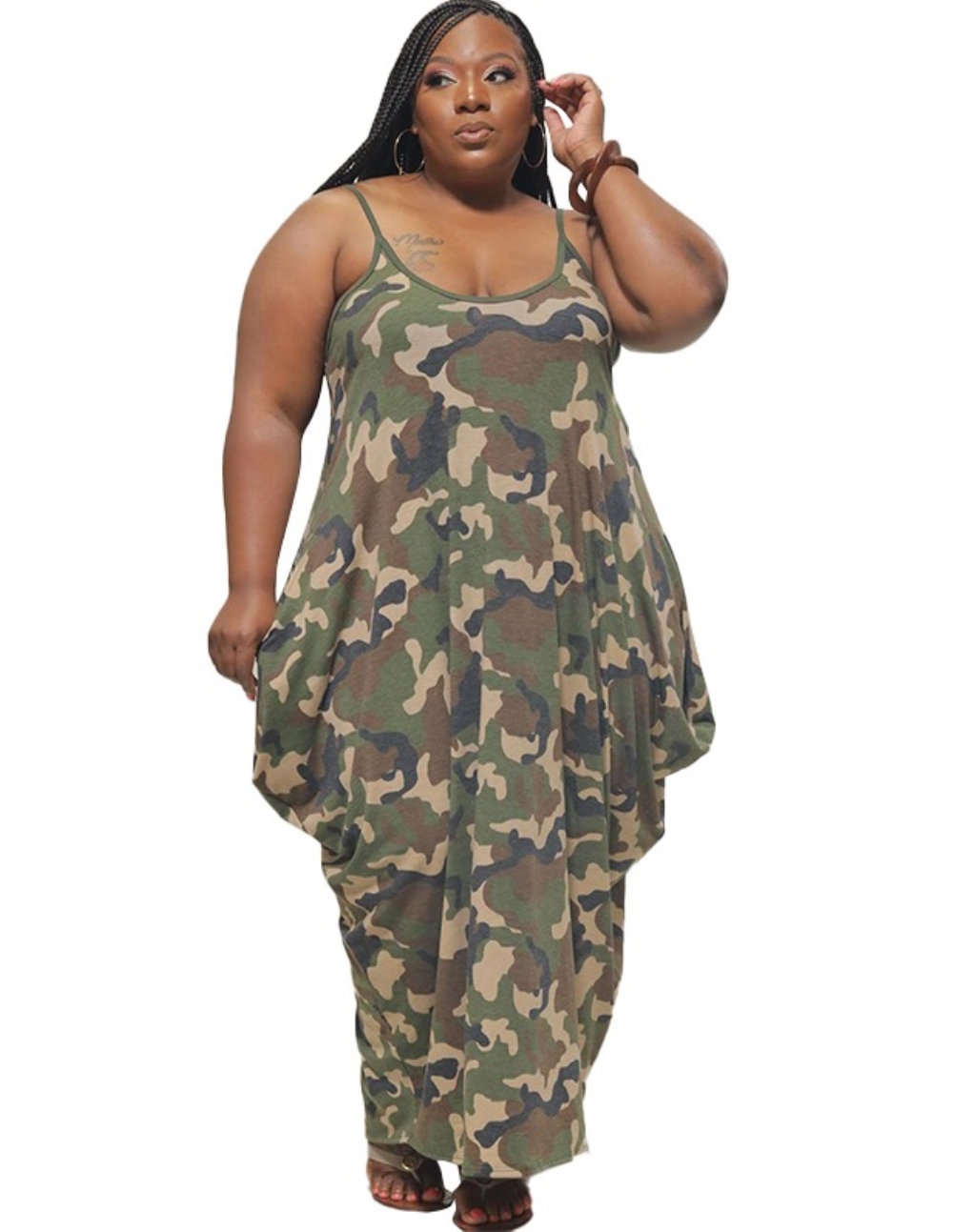 Plus Size Summer Camou Strap Loose Jumpsuit