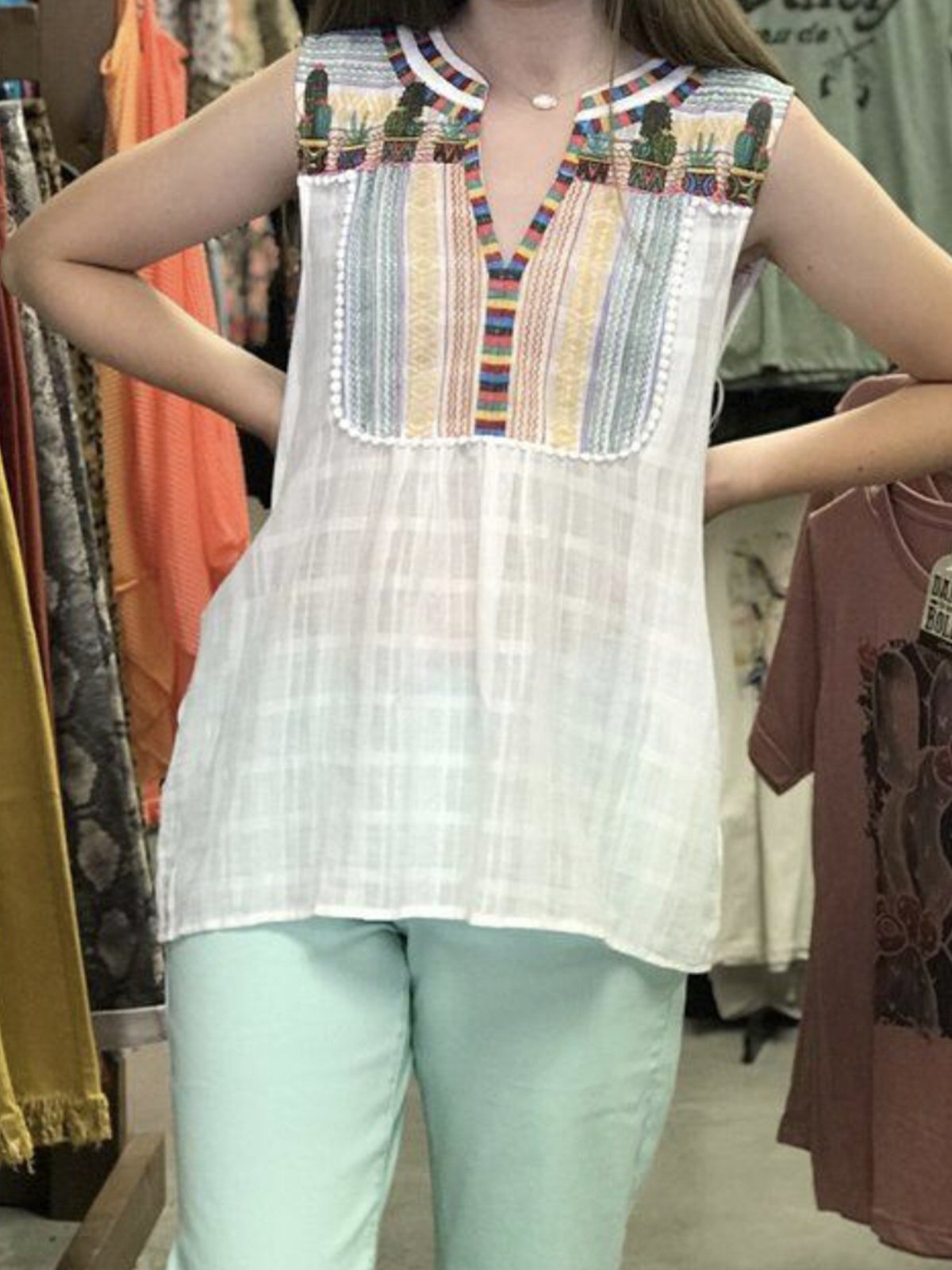 Shift Cotton-Blend Pastoral Sleeveless Shirts & Tops