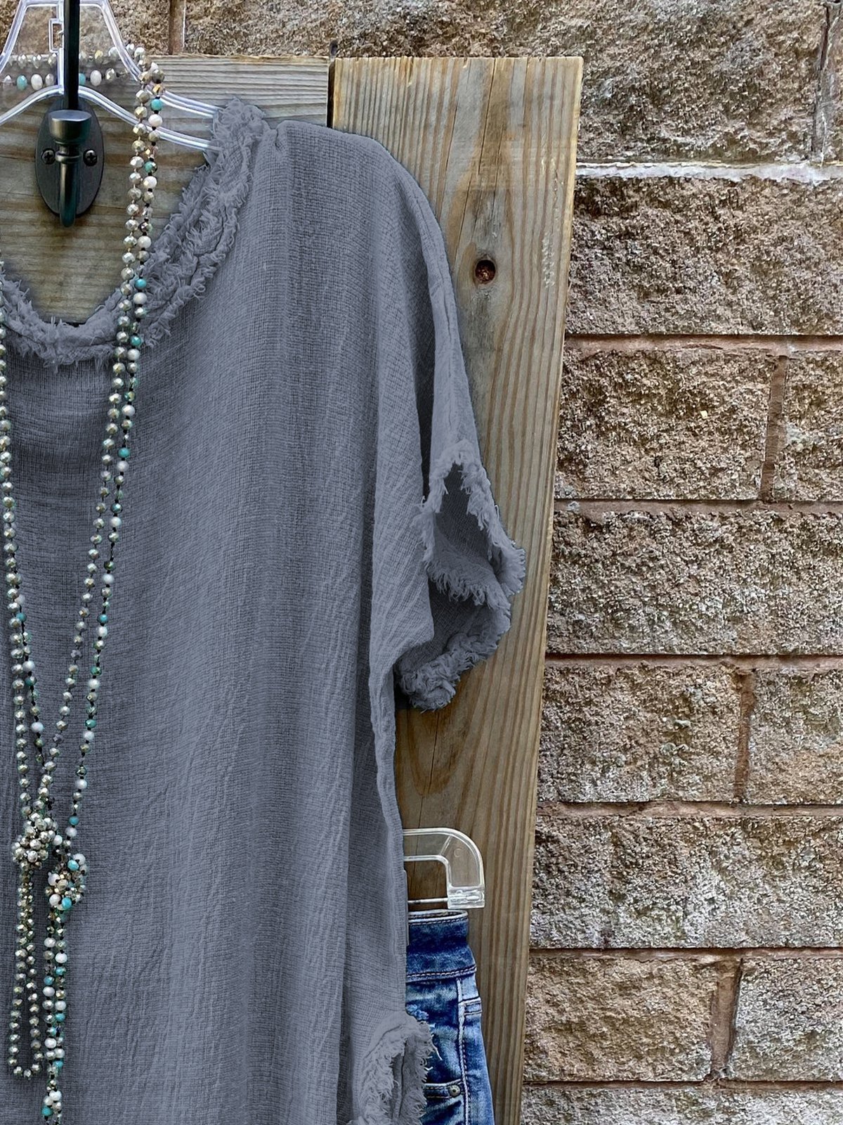 Crew Neck Linen Short Sleeve Shirts & Tops