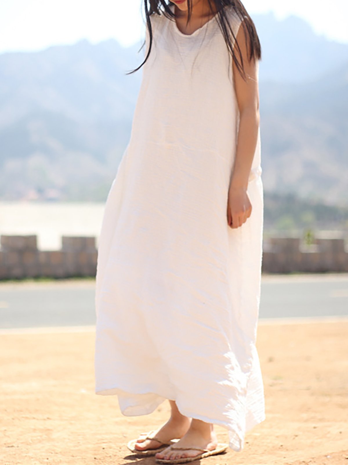 Women Summer Casual Cotton Dress Natural Lightweight Stretchy