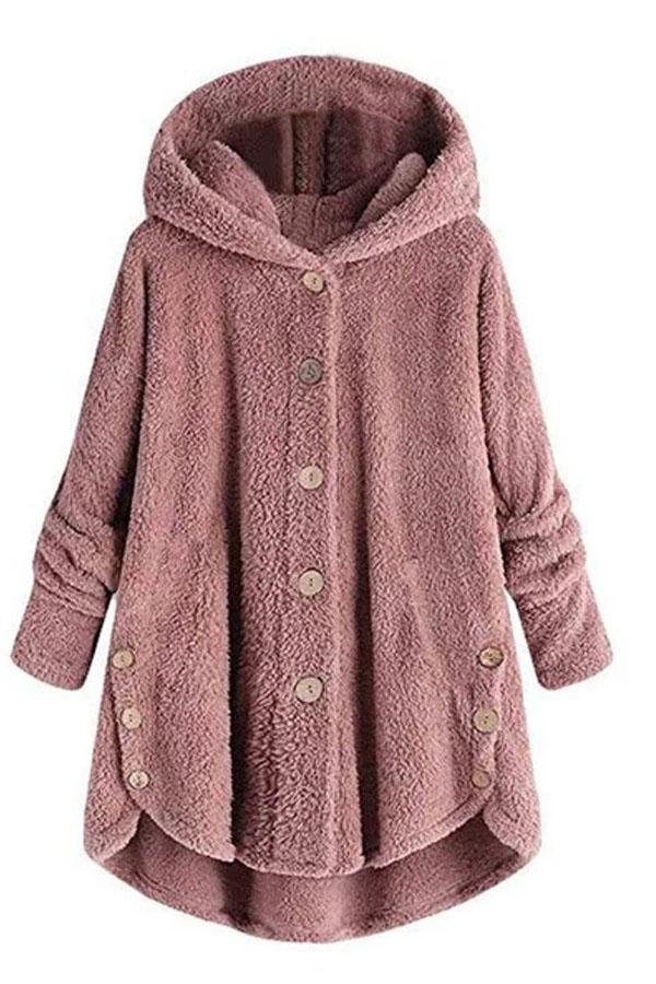 Fashion Irregular Button Pure Colour Plush Coat