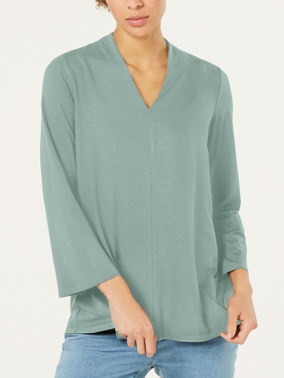 Plus Size Solid Casual V Neck  Tops