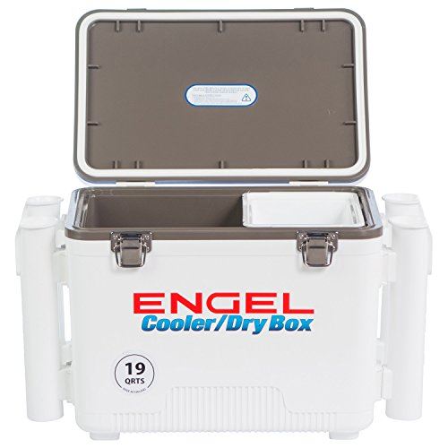 Engel 19 Quart Leak-Proof air-Tight drybox/Cooler with Rod Holders, White (UC19-RH)
