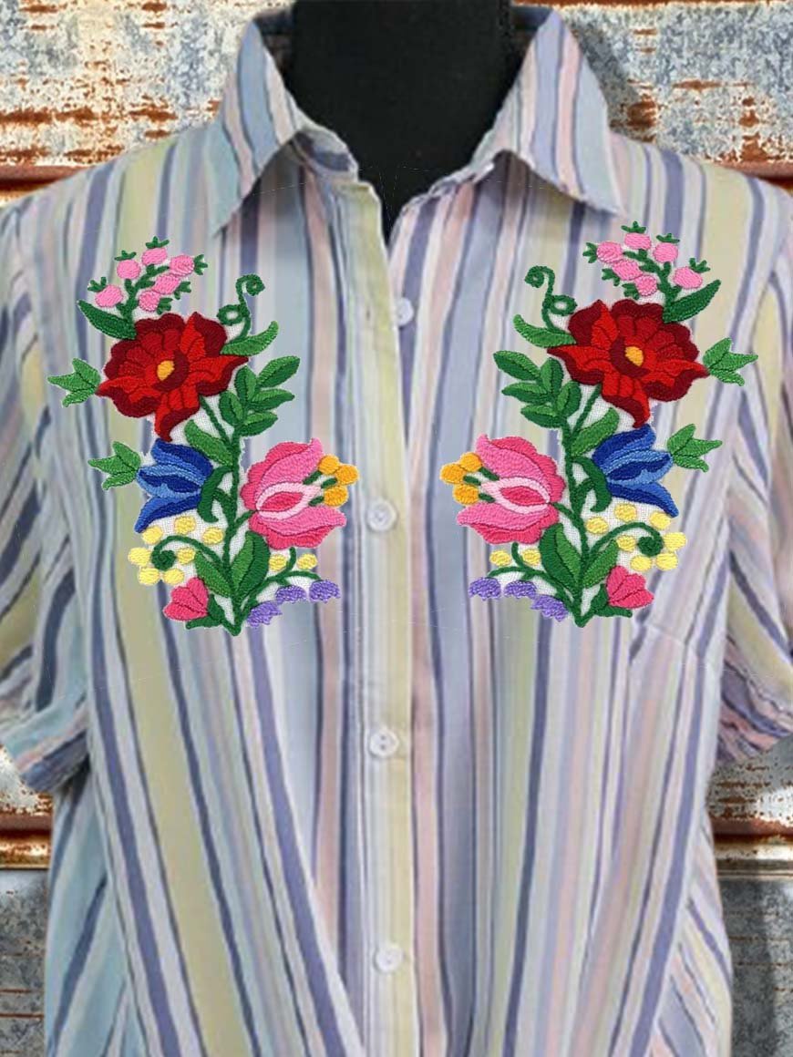 Cotton-Blend Short Sleeve Vintage Shift Shirts & Tops