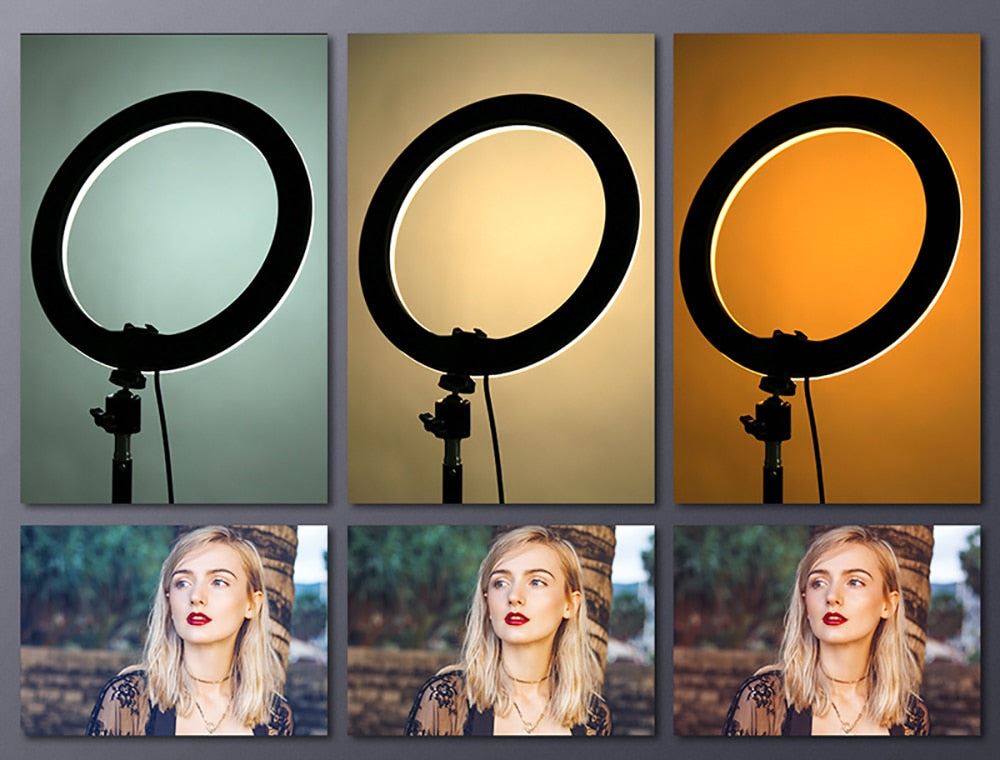 Ring Light With Tripod Photography Round Ring Lamp Phone Holder Dimmable Ringlight