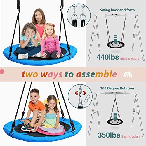 Trekassy 440lbs Swing Set with 40 Inch Saucer Tree Swing, Swivel and Heavy Duty A-Frame Metal Swing Stand