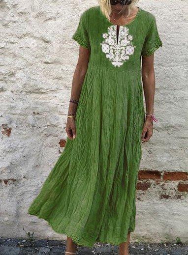 Summer Tribal Dress V-Neck Short Sleeve Maxi Dresses