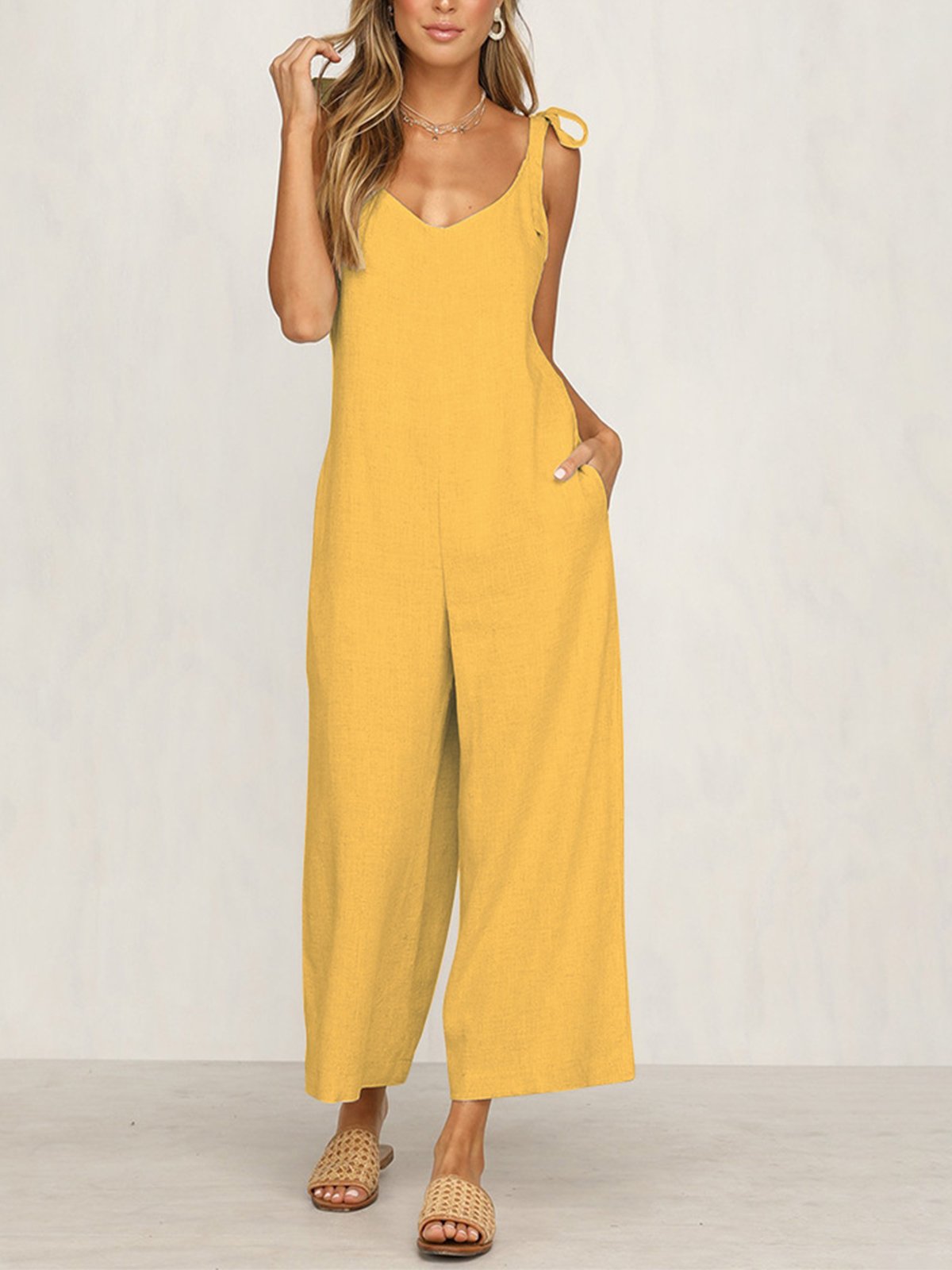 Beach Holiday Zipper Cotton Solid Sexy Jumpsuits