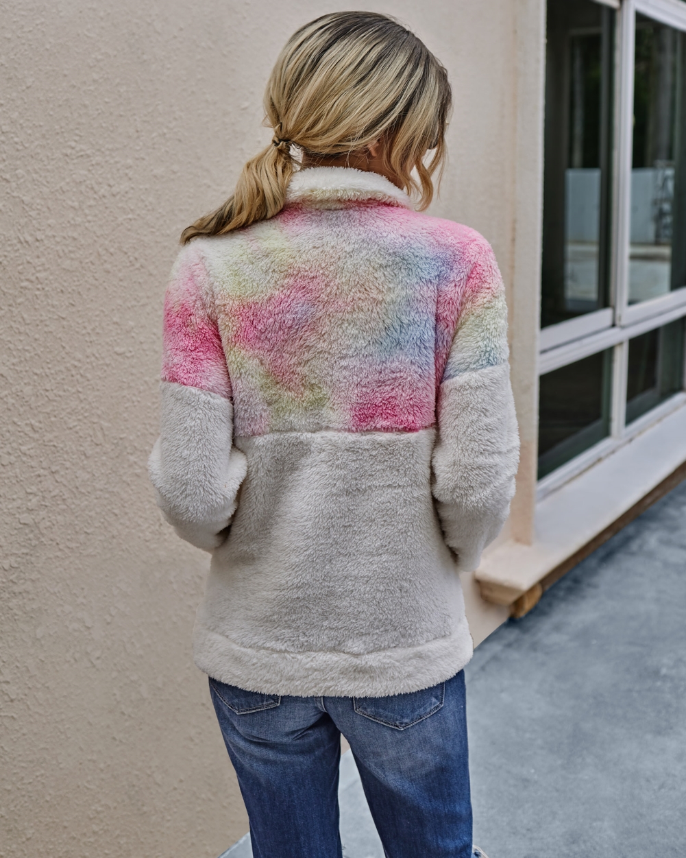Autumn Tie Dye Pocket Plush Hoodie Top