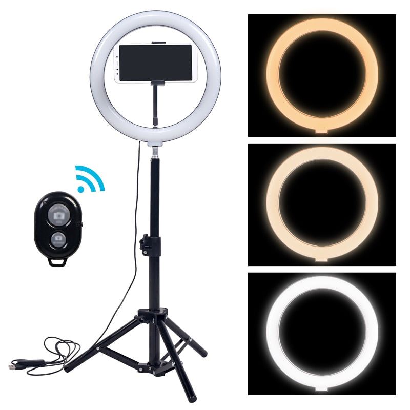 Ring Light With Tripod Photography Round Ring Lamp Phone Holder Dimmable Ringlight