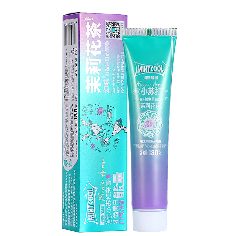 源头厂货香氛小苏打益生菌牙膏去渍美白祛口气茉莉花茶蜜桃味180G