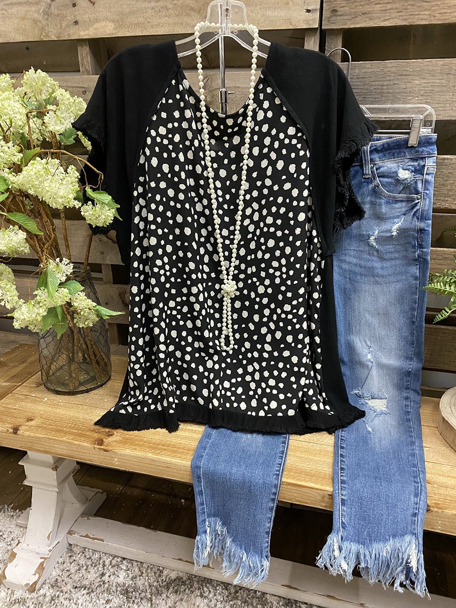 Cuffs Frosted Polka Dot Stitching Top