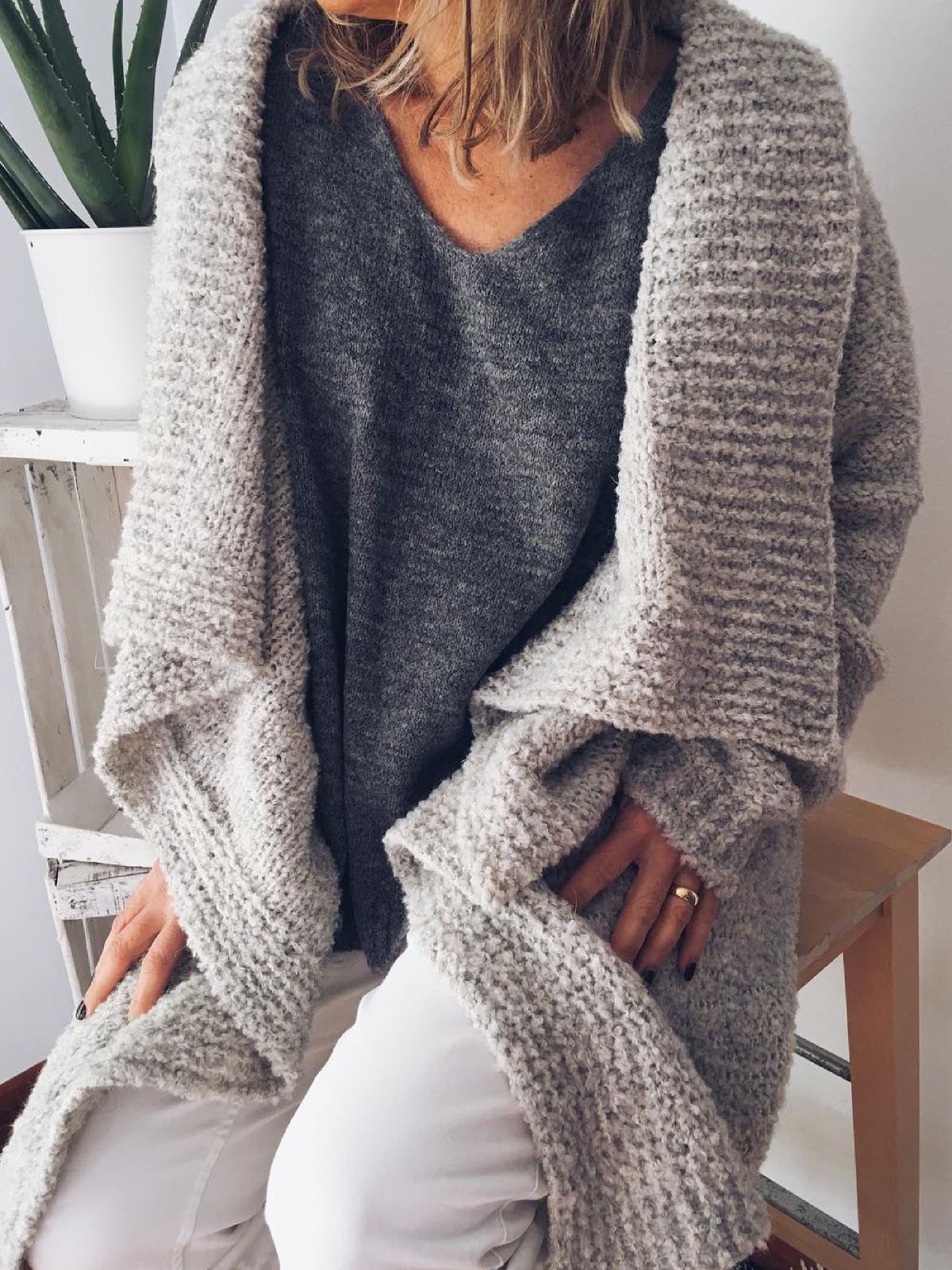 Plus Size Casual Long Sleeve Solid Outerwear