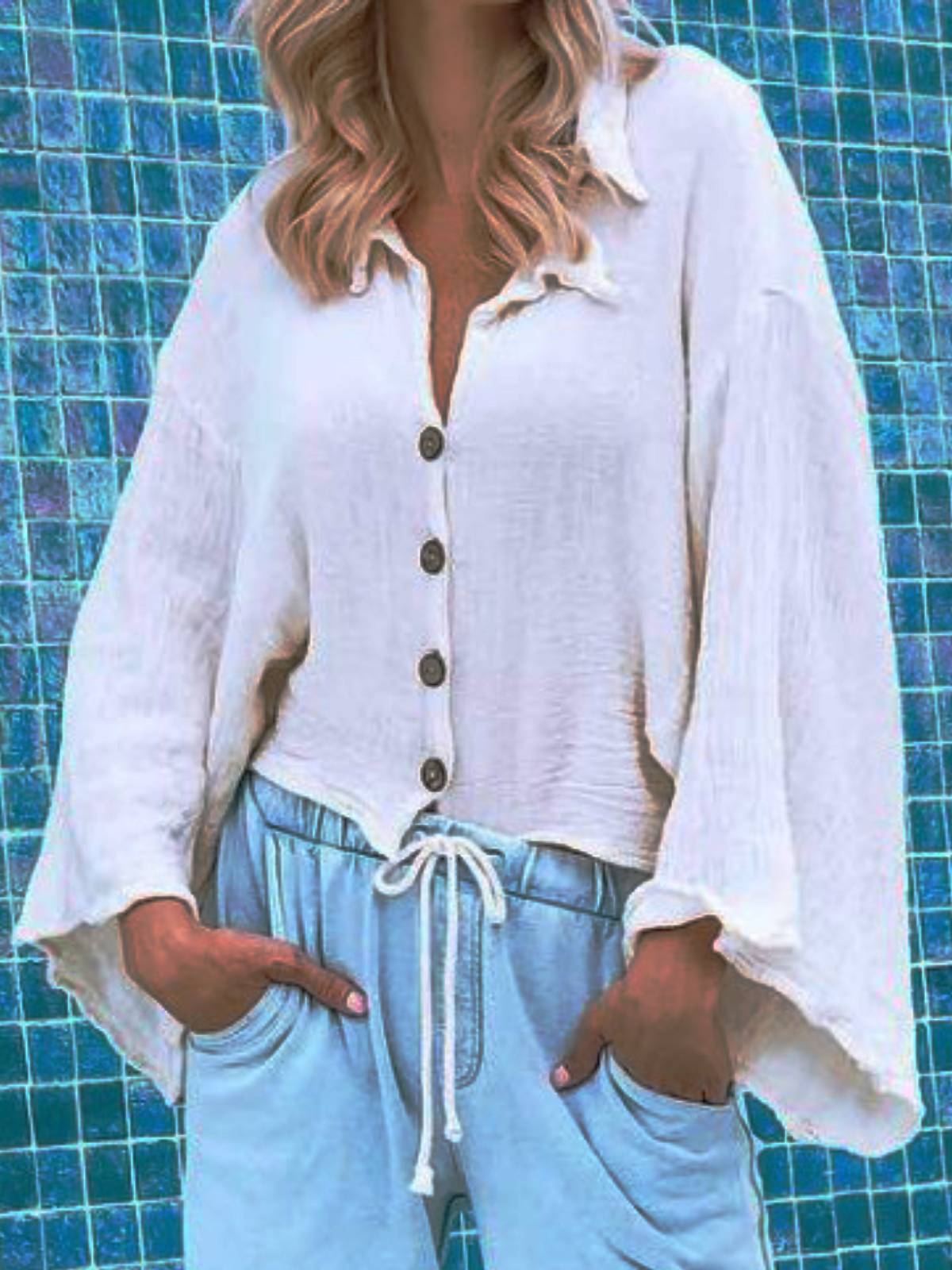 White V Neck Casual Shirts & Tops