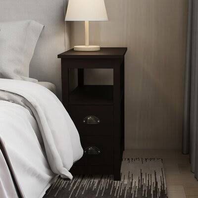 Casavant End Table Narrow Nightstand with Two Drawers and Open Shelf-Brown Lark Manor