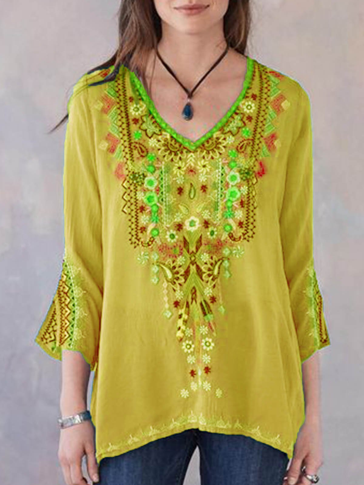 Patchwork V Neck Holiday Shirts & Tops