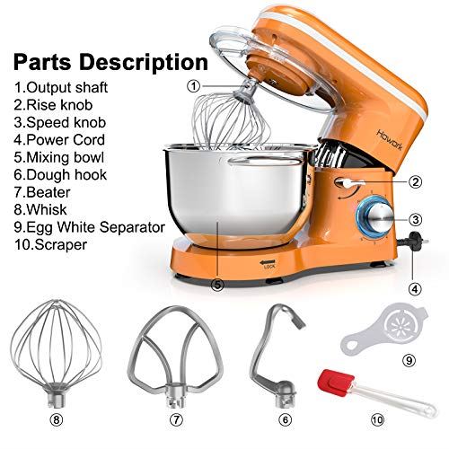 Food Mixer With 6.55 Quart Stainless Steel Bowl, 6-Speed Control Dough Mixer