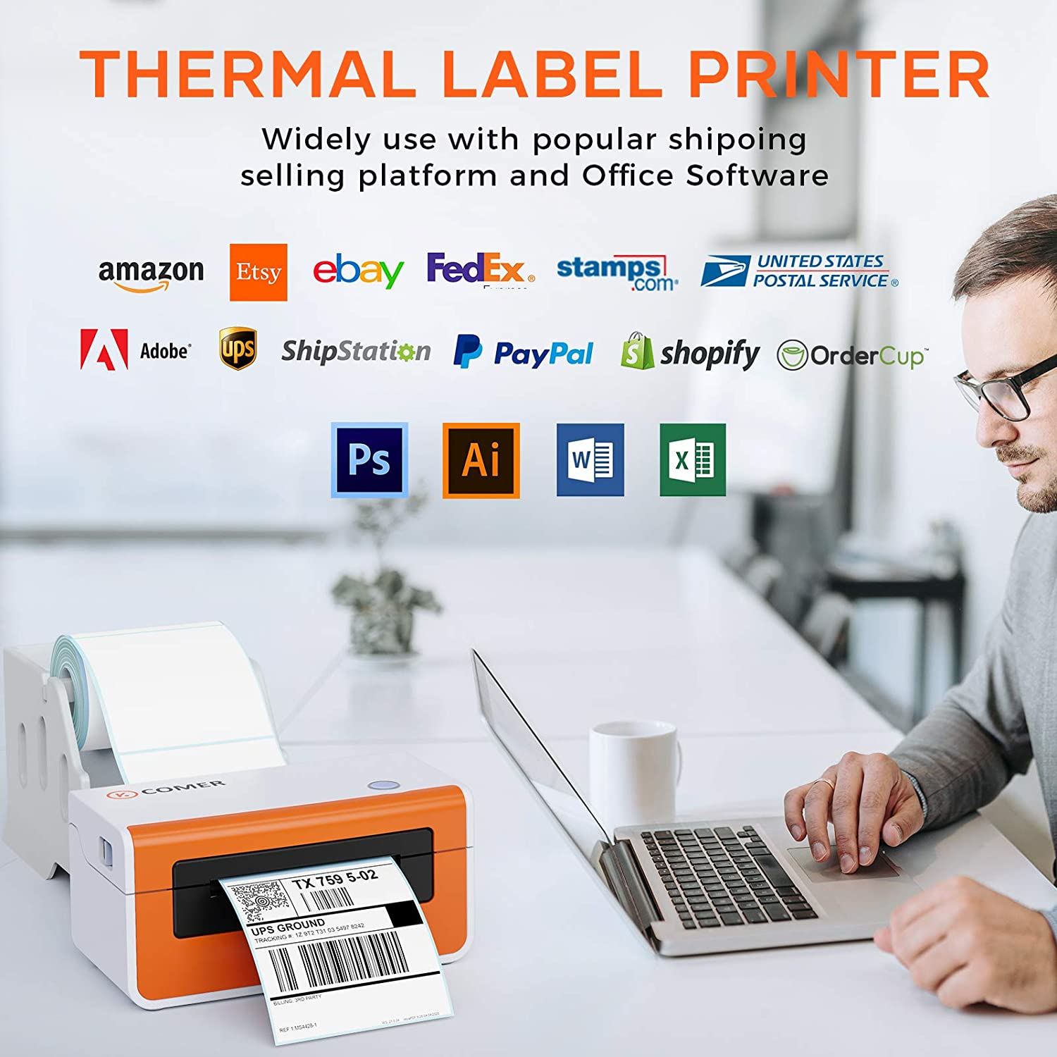 Comer Shipping Label Printer �C Commercial Grade Direct Thermal High Speed Printer