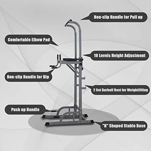 ZENOVA Power Tower Pull Up Dip Station Height Adjustable- Pull Up Station Tower, Gray