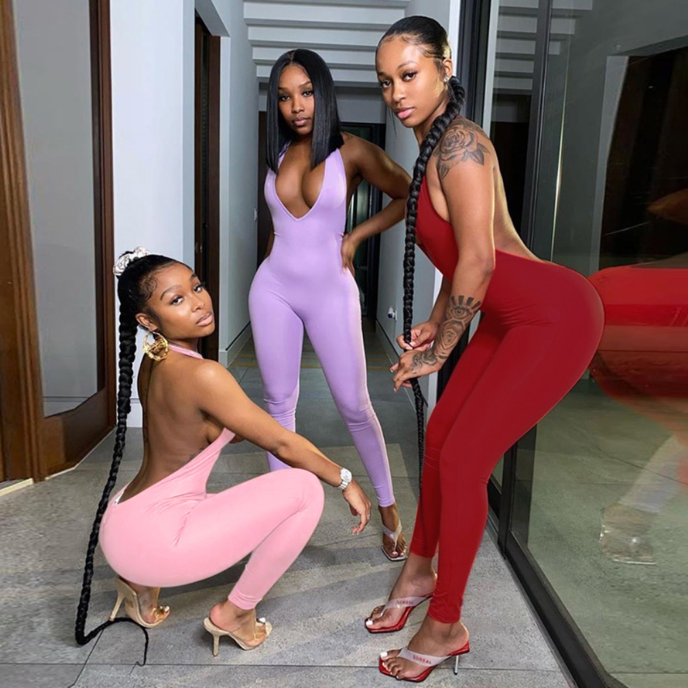 Sports Fitness Backless Halter Jumpsuit