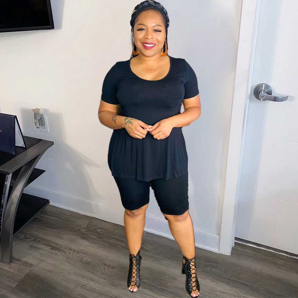 Plus size womens solid color split fashion casual two-piece suit S966