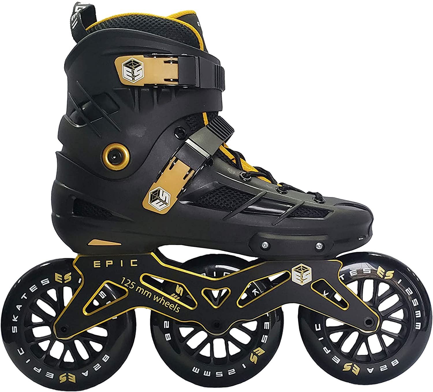 Epic Skates 125mm Engage 3-Wheel Inline Speed Skates, Black/Gold, Adult 6