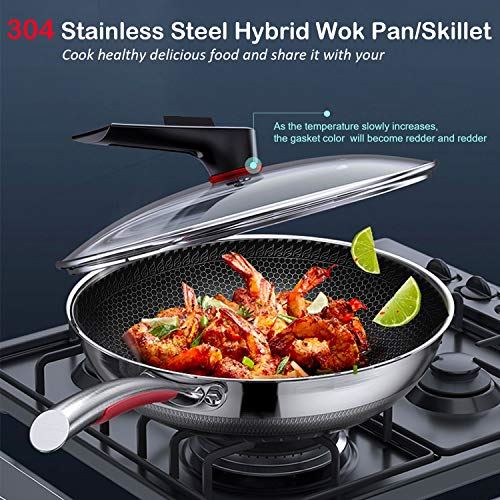 Stainless Steel Non Stick Frying Wok Pan With Lid, PFA,PFOA Free, Wok Stir Fry Pan