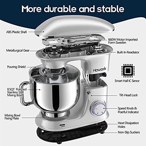 Electric Kitchen Mixer With Dough Hook, Beater & Egg Whisk, Dishwasher Safe